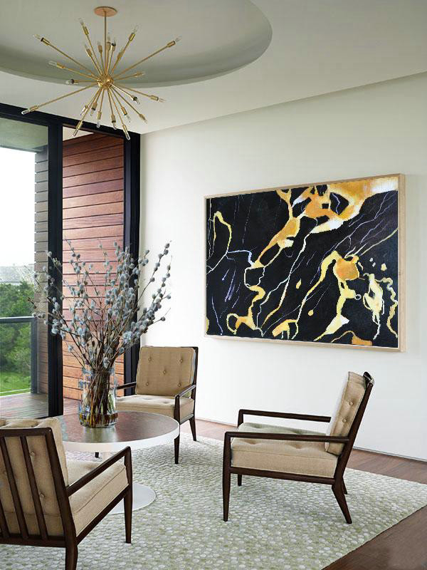 Hand Made Abstract Art,Hand Painted Oversized Horizontal Abstract Marble Art On Canvas,Acrylic Painting On Canvas,Earthy Yellow ,Black,White.etc